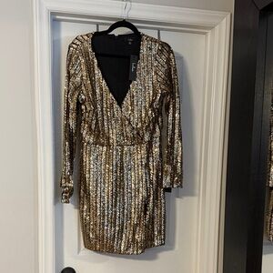 Lulu's Black and Gold Sequin Stripe Dress